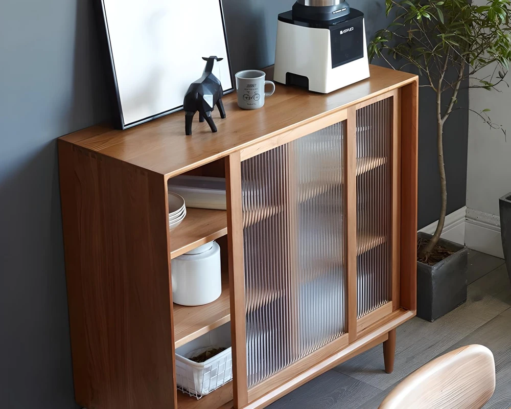 wood sideboard with glass doors